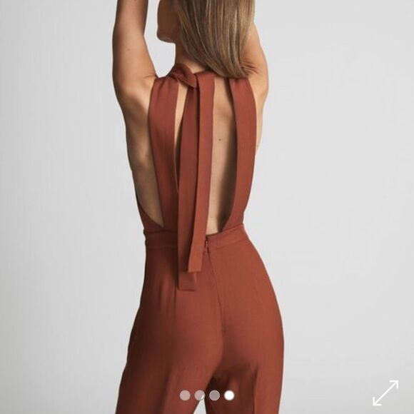 Reiss Alma Cut-Out Halter Jumpsuit in Rust- Size 2 - Picture 4 of 15